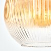 Retro-Kugelleuchte Koyoto mit geriffeltem bernsteinfarbenem Glasschirm für den Esstisch