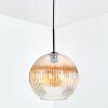 Retro-Kugelleuchte Koyoto mit geriffeltem bernsteinfarbenem Glasschirm für den Esstisch