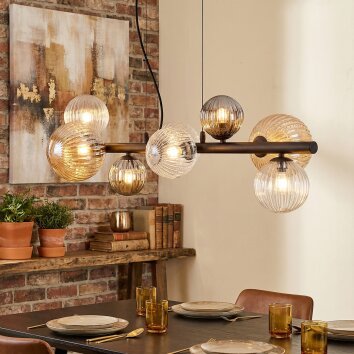 Chehalis Pendelleuchte Glas 10 cm, 12 cm, 15 cm Bernsteinfarben, Klar, Rauchfarben, 8-flammig