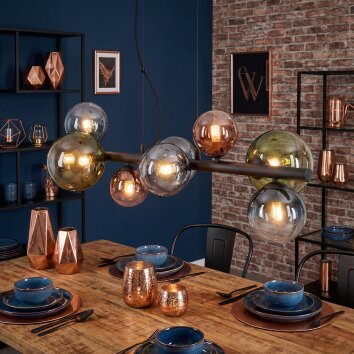 Chehalis Pendelleuchte Glas 10 cm, 12 cm, 15 cm Blau, Grün, Klar, Kupferfarben, 8-flammig