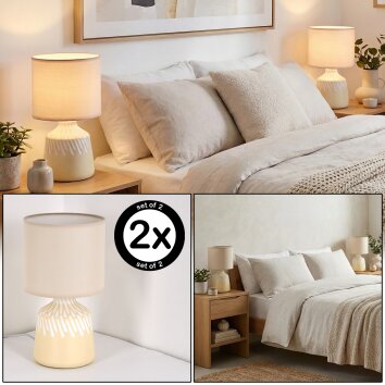 Mirvel Tischleuchte 2-er Set Cremefarben, Weiß, 1-flammig