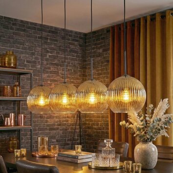 Koyoto Hängeleuchte Glas 25 cm Gold, Klar, 4-flammig