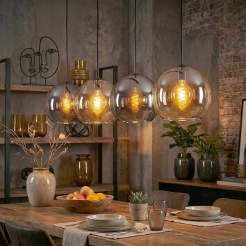 Koyoto Hängeleuchte Glas 25 cm Bernsteinfarben, Chrom, Rauchfarben, 4-flammig