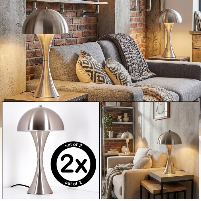 Garil Tischleuchte 2-er Set Nickel-Matt, 1-flammig