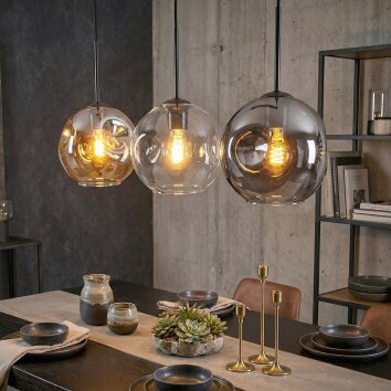 Ripoll Hängeleuchte Glas 20 cm Bernsteinfarben, Klar, Rauchfarben, 3-flammig