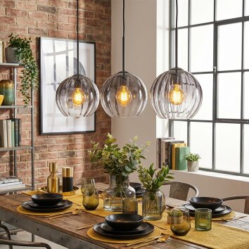 Koyoto Hängeleuchte Glas 20 cm Klar, Rauchfarben, 3-flammig