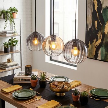 Koyoto Hängeleuchte Glas 20 cm Bernsteinfarben, Klar, Rauchfarben, 3-flammig