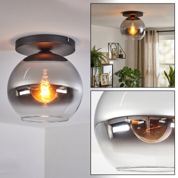 Koyoto Deckenleuchte Glas 25 cm Chrom, Klar, Rauchfarben, 1-flammig