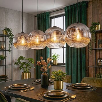 Ripoll Hängeleuchte Glas 30 cm Chrom, Klar, Rauchfarben, 4-flammig