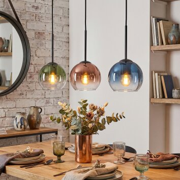 Koyoto Hängeleuchte Glas 15 cm Blau, Grün, Klar, Kupferfarben, 3-flammig
