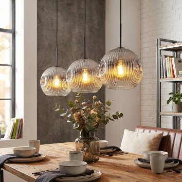 Ripoll Hängeleuchte Glas 25 cm Chrom, Klar, Rauchfarben, 3-flammig