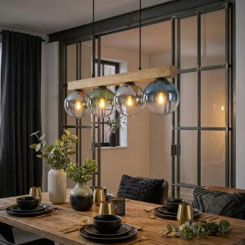 Gastor Hängeleuchte Glas 15 cm Naturfarben, Schwarz, 4-flammig