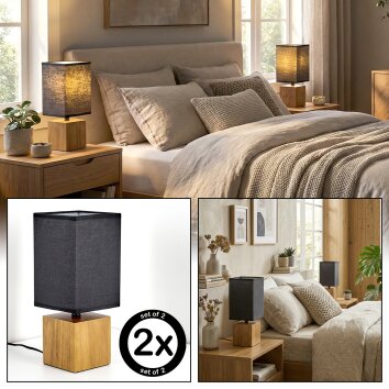 Talco Tischleuchte 2-er Set LED Naturfarben, Schwarz, 1-flammig