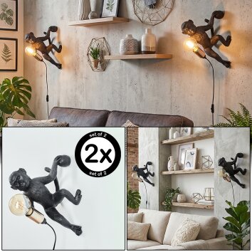 Leonix Wandleuchte 2-er Set Gold, Schwarz, 1-flammig