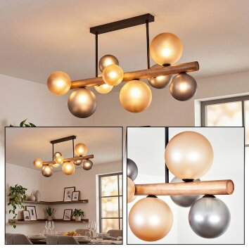 Lorin Deckenleuchte Dunkelbraun, Naturfarben, Schwarz, 9-flammig