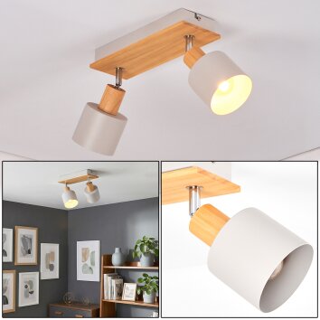 Olaris Deckenleuchte Chrom, Grau, Naturfarben, 2-flammig