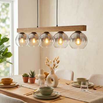 Koyoto Hängeleuchte Glas 15 cm Naturfarben, Schwarz, 5-flammig