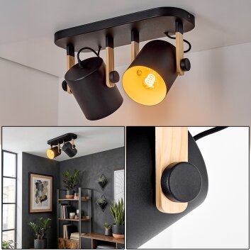 Rebbenas Deckenleuchte Naturfarben, Schwarz, 2-flammig