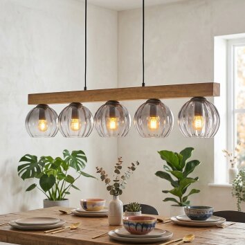 Koyoto Hängeleuchte Glas 15 cm Naturfarben, Schwarz, 5-flammig