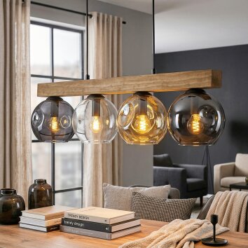 Ripoll Hängeleuchte Glas 15 cm Naturfarben, Schwarz, 4-flammig