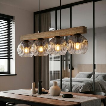 Koyoto Hängeleuchte Glas 15 cm Naturfarben, Schwarz, 4-flammig