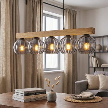 Koyoto Hängeleuchte Glas 15 cm Naturfarben, Schwarz, 5-flammig
