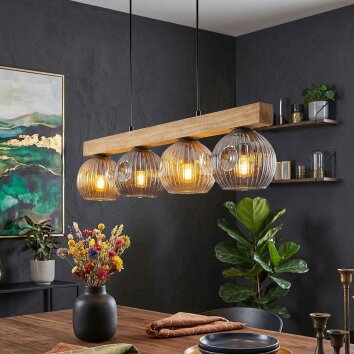 Ripoll Hängeleuchte Glas 15 cm Naturfarben, Schwarz, 4-flammig