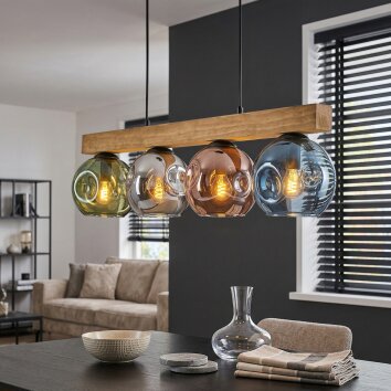 Ripoll Hängeleuchte Glas 15 cm Naturfarben, Schwarz, 4-flammig