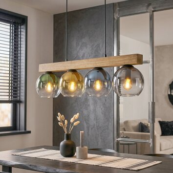Koyoto Hängeleuchte Glas 15 cm Naturfarben, Schwarz, 4-flammig