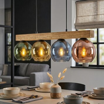 Koyoto Hängeleuchte Glas 15 cm Naturfarben, Schwarz, 4-flammig