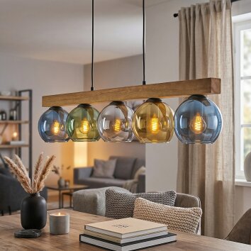 Koyoto Hängeleuchte Glas 15 cm Naturfarben, Schwarz, 5-flammig