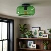 Retro-Deckenleuchte Boza mit rundem, bauchigem grünem Glasschirm ø 28 cm