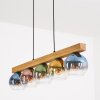 Koyoto Hängeleuchte Holzbalken mit bunten Glasschirmen, 5-flammige Pendelleuchte, Länge 95 cm
