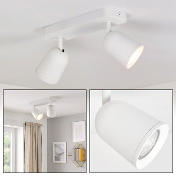 LED Deckenspot Lemak, zwei weiße konische Leuchtenköpfe, dreh- und schwenkbar