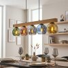 Pendelleuchte Koyoto mit 5 bunten Glasschirmen am Holzbalken, Länge 95 cm