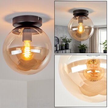 Moderne Kugel-Deckenleuchte Gastor mit bernsteinfarbenem Glasschirm, ø 20 cm, E27