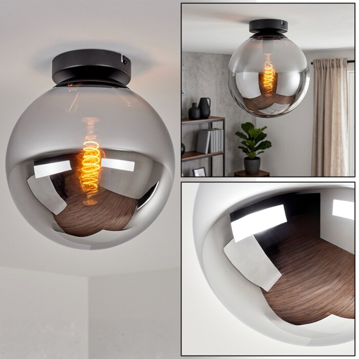 Gastor Rauchglas Deckenleuchte Kugel Ø 25 cm, E27 Glas-Deckenlampe modern Schwarz H9118152