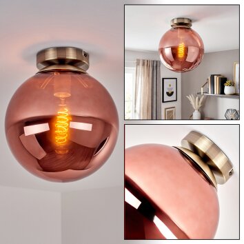 Gastor Deckenleuchte mit kupferfarbener Glas-Kugel Ø 25 cm, E27, Altmessing