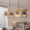 Ripoll Holzstab Pendelleuchte Esstisch 4-flammig, Länge 75 cm, Riffelglas ø 15 cm