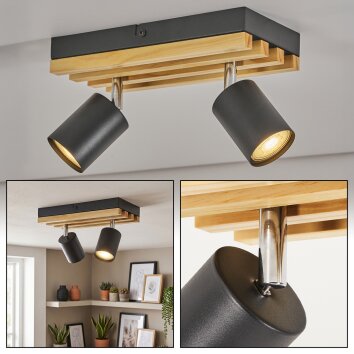 Velani schwenkbarer LED Deckenspot aus Holz und Metall, 2-flammig, GU10