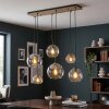 Koyoto Pendelleuchte Esstisch Glas 6-flammig mit Rauchglas-Kugelschirmen