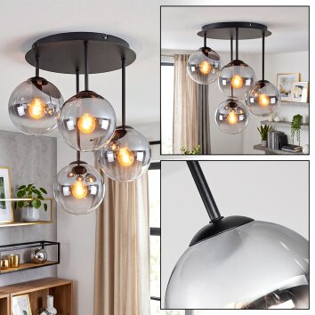 Moderne Kugelleuchte Gastor mit vier klaren und rauchfarbenen Glasschirmen ø 15 cm
