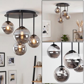 Chehalis Deckenleuchte Rauchglas Kugel, 4-flammig, G9, moderne Glaslampe