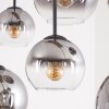 Koyoto Pendelleuchte 6-flammig mit Rauchglas-Kugeln ø 15/20 cm am Kiefernholzbalken