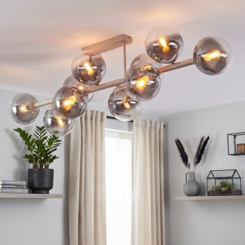 Gastor Kugel-Deckenleuchte mit Rauchglas, 10-flammige Esszimmerlampe, E14, Ø 15 cm