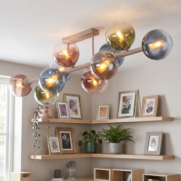 Moderne Cluster-Deckenleuchte Gastor mit 10 bunten Glasschirmen ø 15 cm in Sandfarben