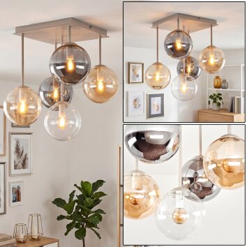 Gastor Deckenleuchte Glaskugel 5-flammig, mehrfarbige Glasschirme, E14