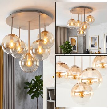 Gastor Kugel-Deckenleuchte mit bernstein-klaren Glasschirmen ø 15 cm, 5-flammig