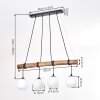Holzstab-Hängeleuchte Koyoto, 4 weiße Glasschirme, Länge 80 cm, Kabel um den Stab wickelbar