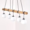 Koyoto Holzstamm Pendelleuchte 5-flammig, weiße Glasschirme Ø 15 cm, Länge 100 cm